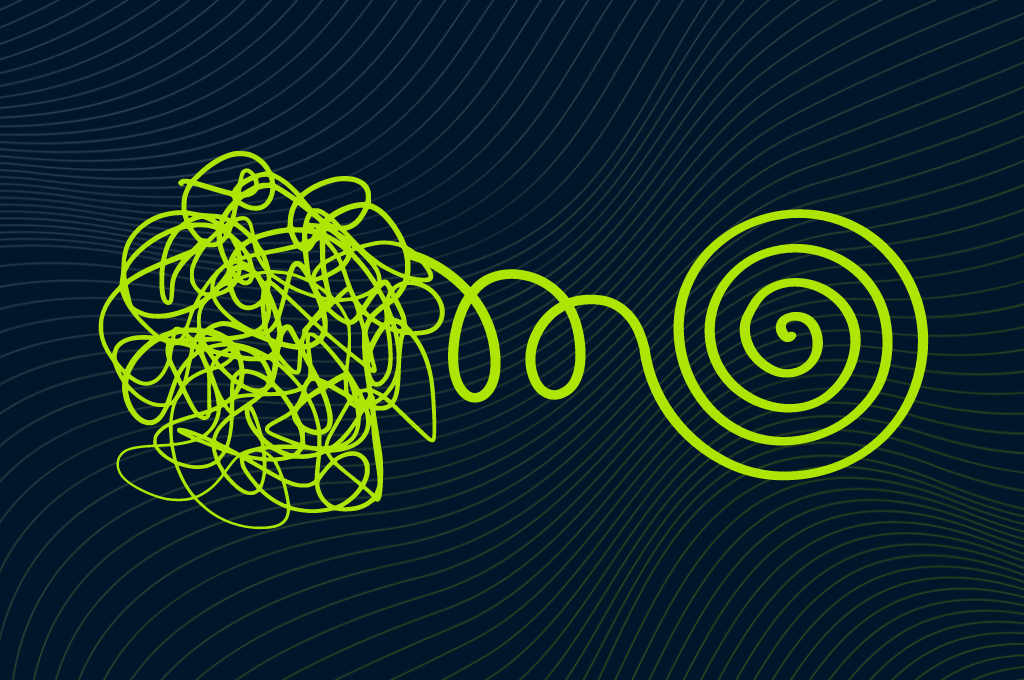 Data Complexity Visualised, from a messy bunch of tangles to a neat spiral.